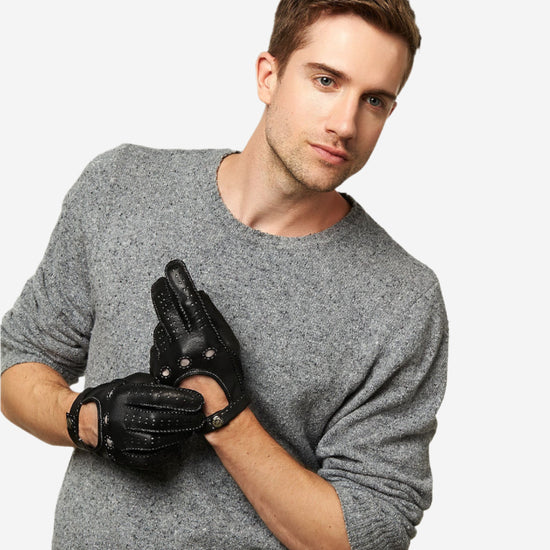 CD3501 (black) - Men's Handsewn Italian Lambskin Leather Driving Gloves - Leather Gloves Online - Luxury Leather Gloves - 2