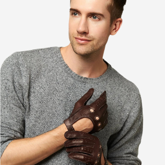 CD3501 (brown) - Men's Handsewn Italian Lambskin Leather Driving Gloves - Leather Gloves Online - Luxury Leather Gloves - 4