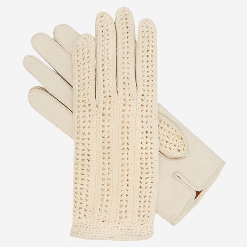 CD4020 (cream) - Women’s Italian crochet and leather driving gloves