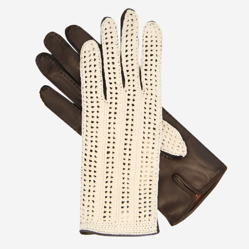 CD4020 (dark brown) - Women’s Italian crochet and leather driving gloves