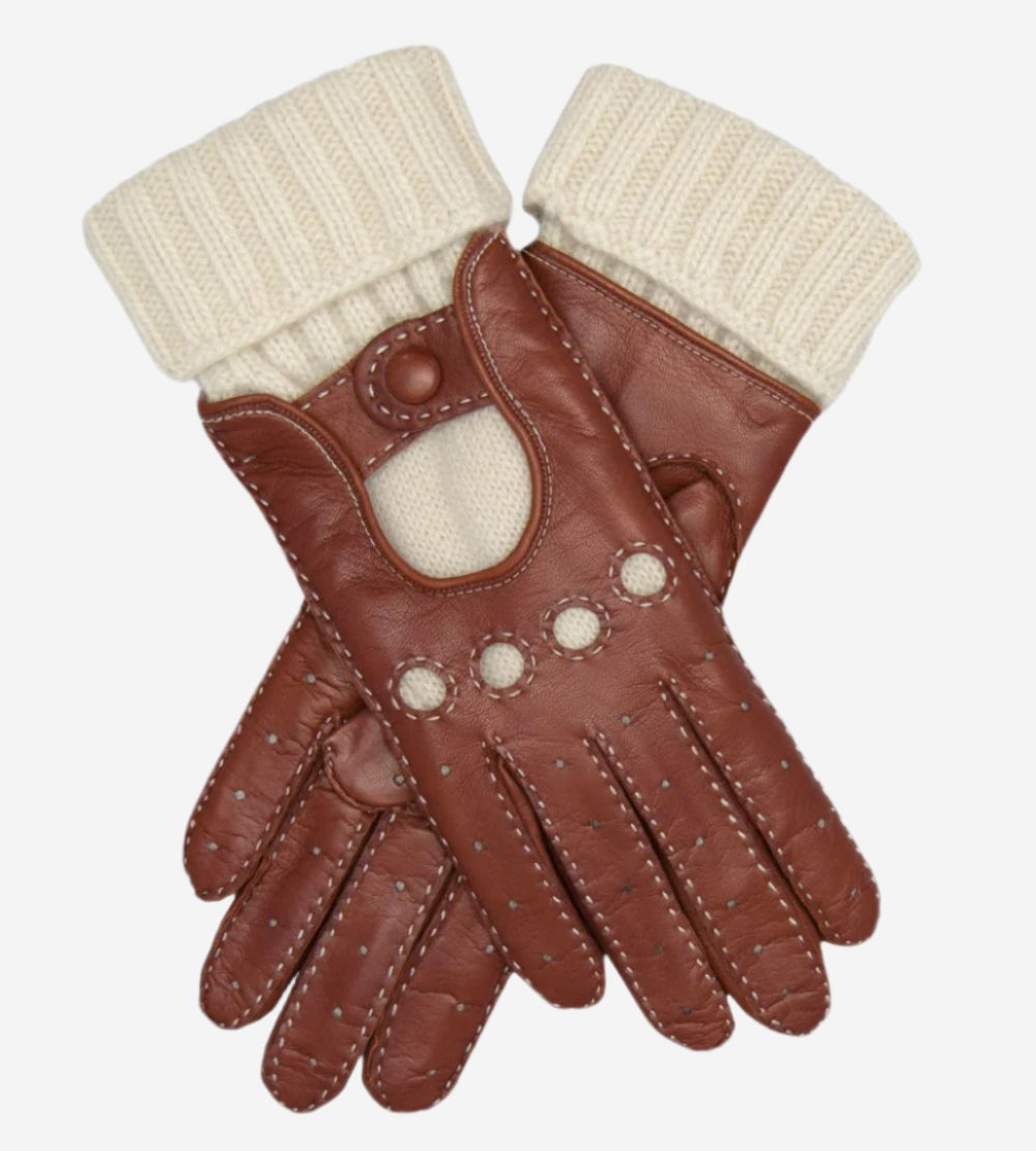 CD4141 (brown) - Women's Winter Leather Driving Gloves with Cashmere Lining - Leather Gloves Online - Luxury Leather Gloves - 1