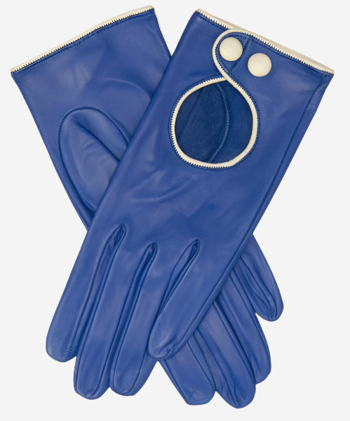 CD4255 (blue) - Women's Italian Leather Driving Gloves with Contrast Welting - Leather Gloves Online - Luxury Leather Gloves - 1