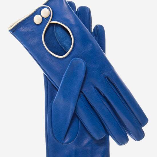 CD4255 (blue) - Women's Italian Leather Driving Gloves with Contrast Welting - Leather Gloves Online - Luxury Leather Gloves - 2