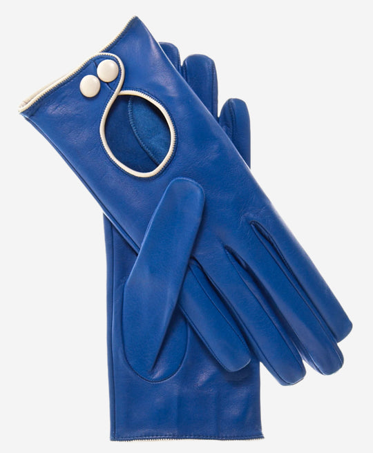 CD4255 (blue) - Women’s Italian leather driving gloves with contrast welting