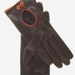 CD4255 (brown) - Women's Italian Leather Driving Gloves with Contrast Welting - Leather Gloves Online - Luxury Leather Gloves - 1