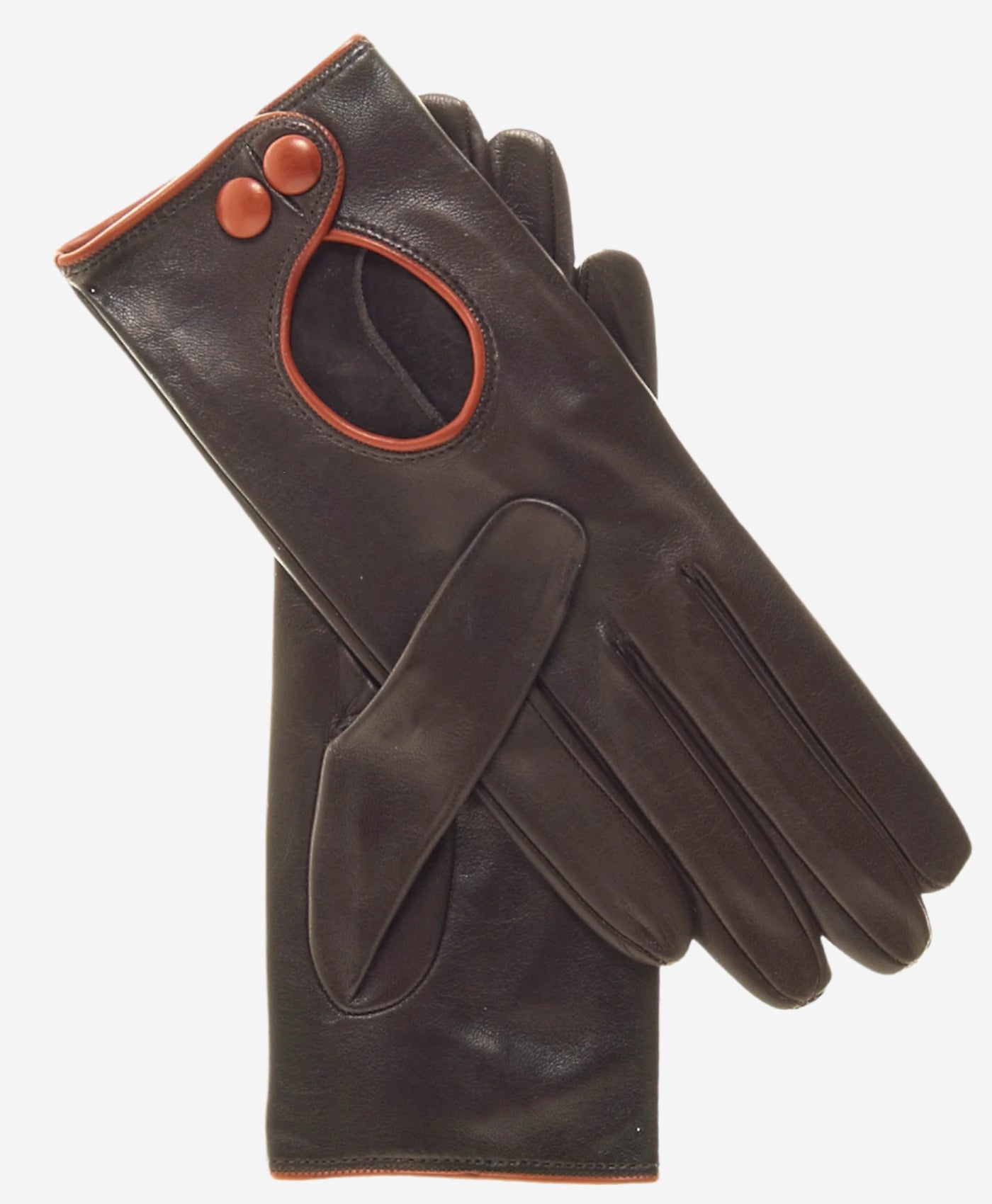 CD4255 (brown) - Women's Italian Leather Driving Gloves with Contrast Welting - Leather Gloves Online - Luxury Leather Gloves - 1