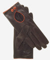 CD4255 (brown) - Women's Italian Leather Driving Gloves with Contrast Welting - Leather Gloves Online - Luxury Leather Gloves - 1