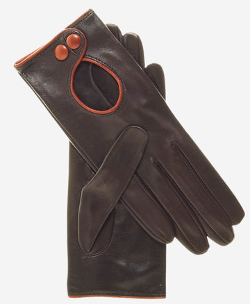 CD4255 (brown) - Women's Italian Leather Driving Gloves with Contrast Welting - Leather Gloves Online - Luxury Leather Gloves - 1