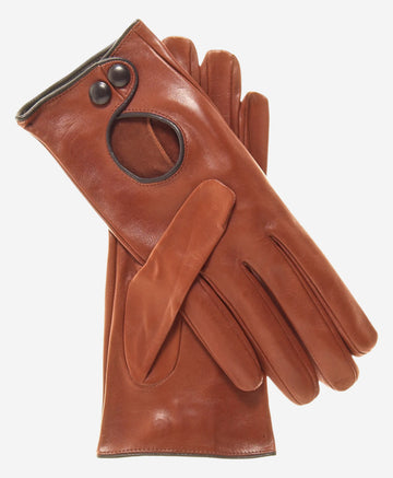 CD4255 (medium brown) - Women's Italian Leather Driving Gloves with Contrast Welting - Leather Gloves Online - Luxury Leather Gloves - 2