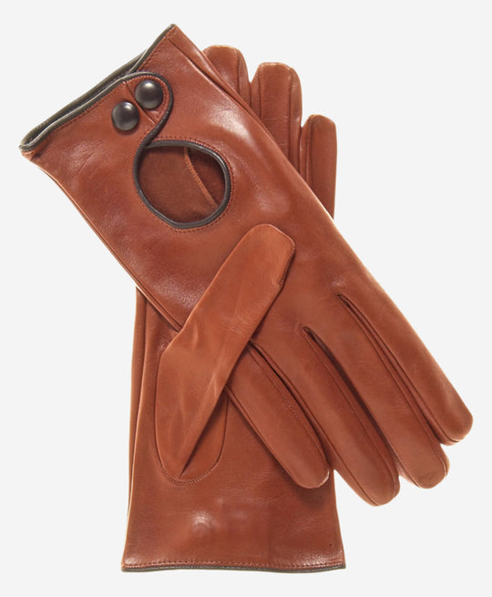 CD4255 (medium brown) - Women’s Italian leather driving gloves with contrast welting