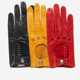 CD4266 (yellow) - Women's Italian Leather Driving Gloves with Contrast Stitching