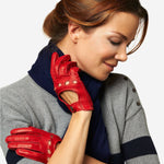 CD4266 (red) - Women's Italian Leather Driving Gloves with Contrast Stitching - Leather Gloves Online - Luxury Leather Gloves - 3
