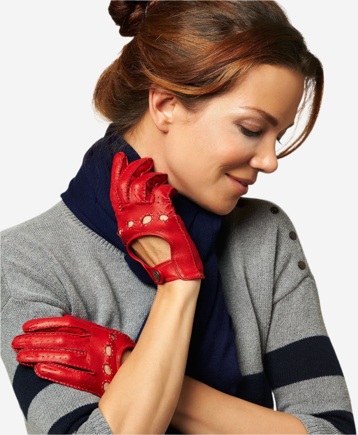 CD4266 (red) - Women's Italian Leather Driving Gloves with Contrast Stitching - Leather Gloves Online - Luxury Leather Gloves - 3