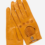 CD4266 (yellow) - Women's Italian Leather Driving Gloves with Contrast Stitching - Leather Gloves Online - Luxury Leather Gloves - 1