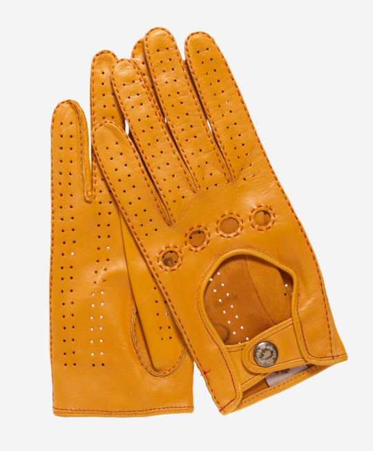 CD4266 (yellow) - Women’s Italian leather driving gloves with contrast stitching