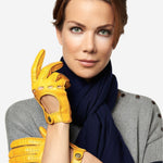 CD4266 (yellow) - Women's Italian Leather Driving Gloves with Contrast Stitching - Leather Gloves Online - Luxury Leather Gloves - 2