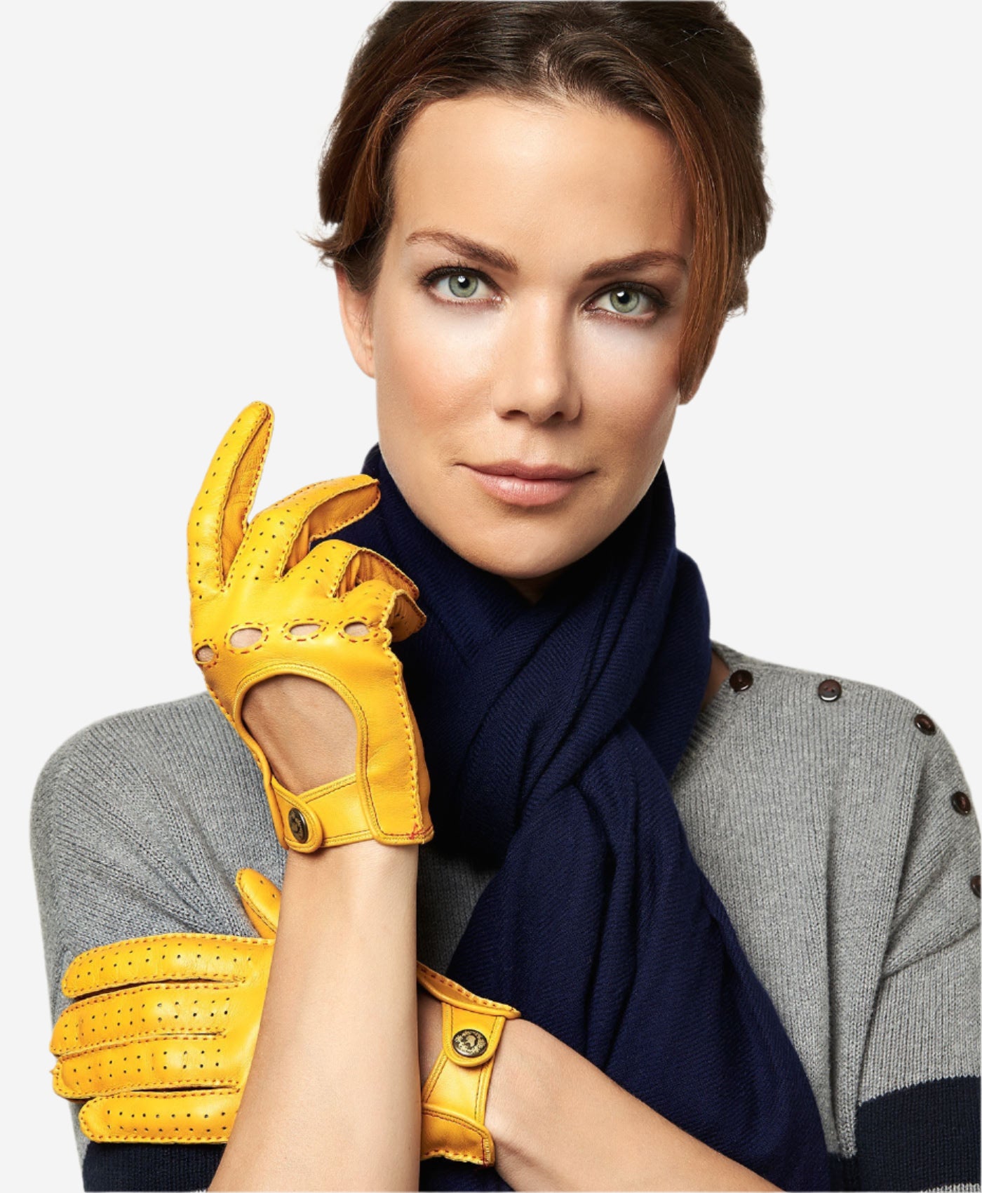CD4266 (yellow) - Women's Italian Leather Driving Gloves with Contrast Stitching - Leather Gloves Online - Luxury Leather Gloves - 2