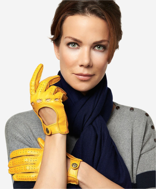 CD4266 (yellow) - Women's Italian Leather Driving Gloves with Contrast Stitching - Leather Gloves Online - Luxury Leather Gloves - 2