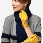 CD4266 (yellow) - Women's Italian Leather Driving Gloves with Contrast Stitching - Leather Gloves Online - Luxury Leather Gloves - 3