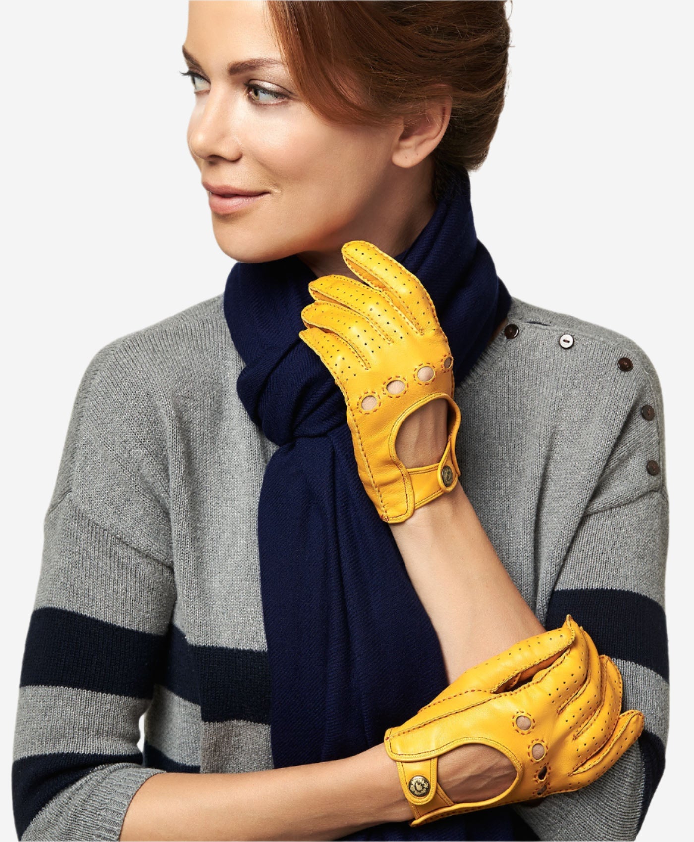 CD4266 (yellow) - Women's Italian Leather Driving Gloves with Contrast Stitching - Leather Gloves Online - Luxury Leather Gloves - 3