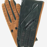 CD4363 (camel/forest) - Women's Two-tone Italian Leather Driving Gloves - Leather Gloves Online - Luxury Leather Gloves - 1