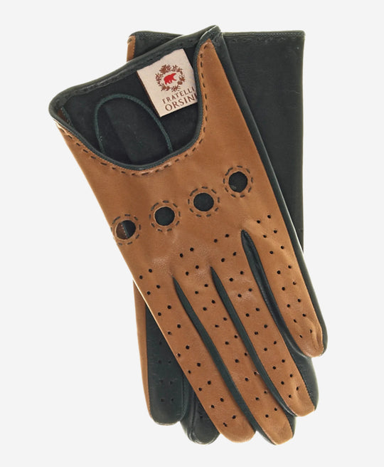 CD4363 (camel/forest) - Women’s two-tone Italian leather driving gloves