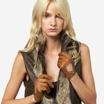 CD4378 (saddle) - Women's Sporty Italian Leather Driving Gloves - Leather Gloves Online - Luxury Leather Gloves - 2