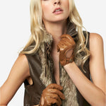 CD4378 (saddle) - Women's Sporty Italian Leather Driving Gloves - Leather Gloves Online - Luxury Leather Gloves - 3