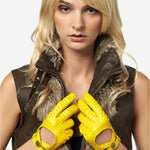 CD4378 (yellow) - Women's Sporty Italian Leather Driving Gloves - Leather Gloves Online - Luxury Leather Gloves - 3