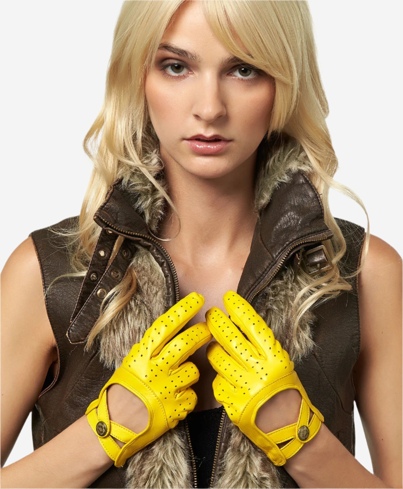 CD4378 (yellow) - Women's Sporty Italian Leather Driving Gloves - Leather Gloves Online - Luxury Leather Gloves - 3