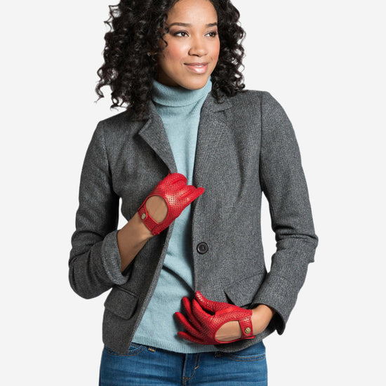 CD4466 (red) - Women's Ventilated Leather Driving Gloves - Leather Gloves Online - Luxury Leather Gloves - 2