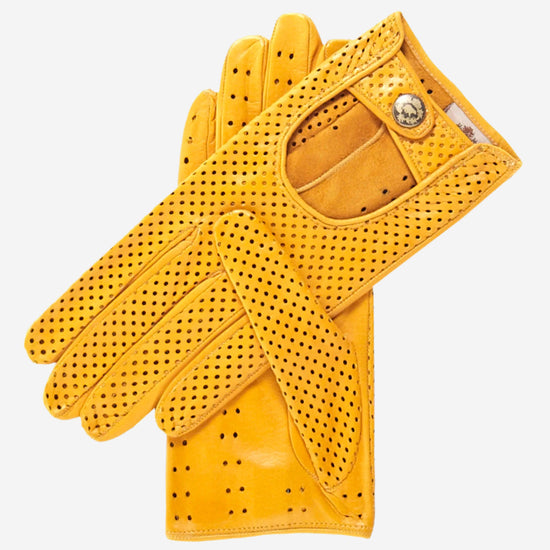CD4466 (yellow) - Women's Ventilated Leather Driving Gloves - Leather Gloves Online - Luxury Leather Gloves - 1