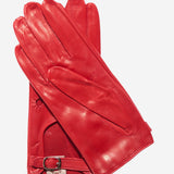 CD4814 (red) - Women's Italian Leather Driving Gloves with Buckled Strap