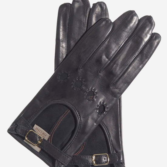 CD4814 (black) - Women's Italian Leather Driving Gloves with Buckled Strap - Leather Gloves Online - Luxury Leather Gloves - 1