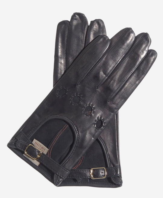 CD4814 (black) - Women’s Italian leather driving gloves with buckled strap
