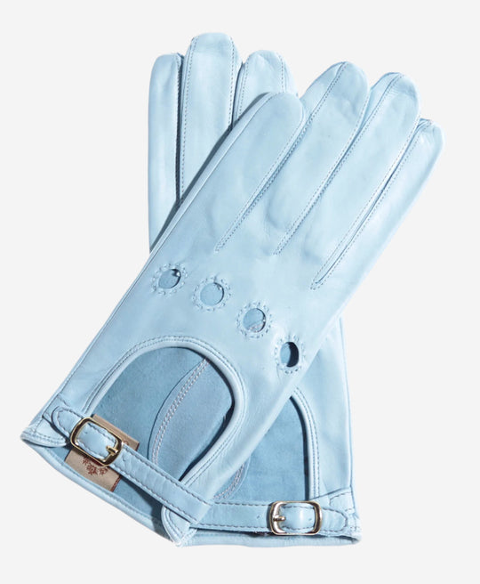 CD4814 (celeste) - Women’s Italian leather driving gloves with buckled strap