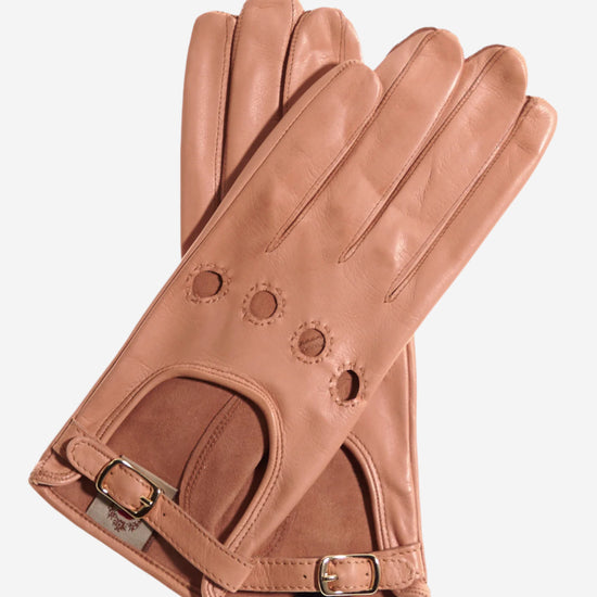 CD4814 (peach) - Women's Italian Leather Driving Gloves with Buckled Strap - Leather Gloves Online - Luxury Leather Gloves - 1