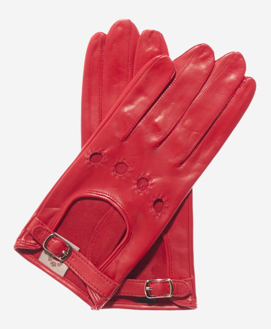 CD4814 (red) - Women’s Italian leather driving gloves with buckled strap