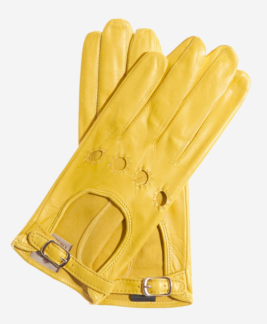 CD4814 (yellow) - Women’s Italian leather driving gloves with buckled strap