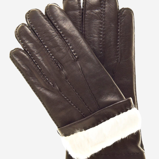 CR3103 (brown) - Men's Handsewn Rabbit Fur Gloves - Leather Gloves Online - Luxury Leather Gloves - 2