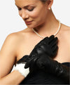 CR4001W6 (black) - Italian rabbit fur lined 6-button length leather gloves