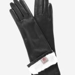 CR4001W6 (black) - Italian Rabbit Fur Lined 6-Button Length Leather Gloves - Leather Gloves Online - Luxury Leather Gloves - 1