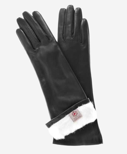 CR4001W6 (black) - Italian rabbit fur lined 6-button length leather gloves