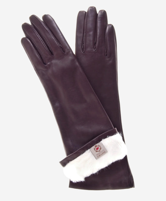 CR4001W6 (brown) - Italian Rabbit Fur Lined 6-Button Length Leather Gloves - Leather Gloves Online - Luxury Leather Gloves - 1