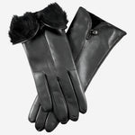 CR4302 (black) - Women's Italian Rabbit Fur Gloves with Button - Leather Gloves Online - Luxury Leather Gloves - 1