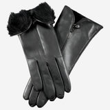 CR4302 (black) - Women's Italian Rabbit Fur Gloves with Button - Leather Gloves Online - Luxury Leather Gloves - 1