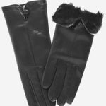 CR4302 (black) - Women's Italian Rabbit Fur Gloves with Button - Leather Gloves Online - Luxury Leather Gloves - 2