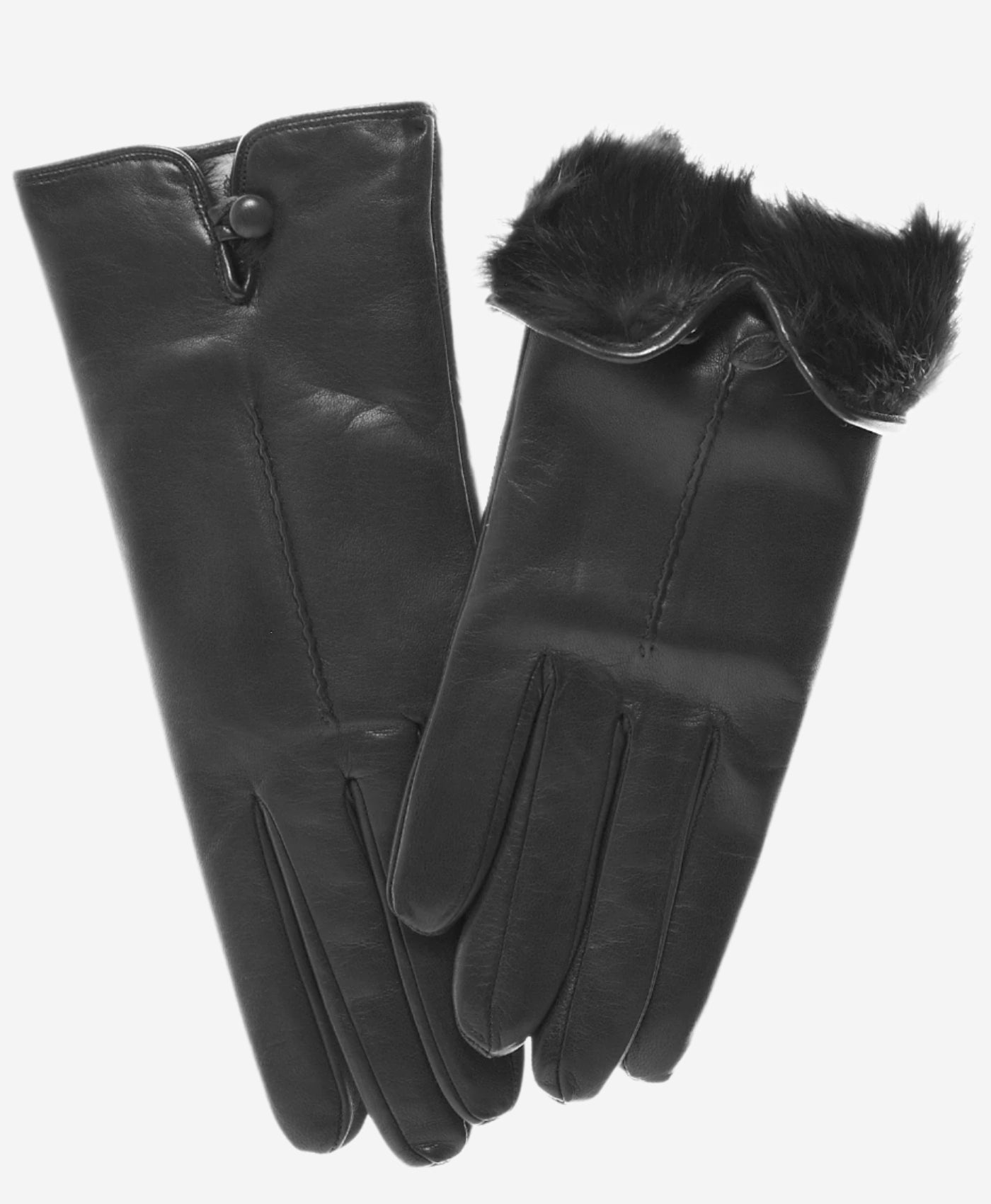 CR4302 (black) - Women's Italian Rabbit Fur Gloves with Button - Leather Gloves Online - Luxury Leather Gloves - 2