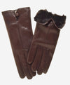 CR4302 (brown) - Women's Italian Rabbit Fur Gloves with Button - Leather Gloves Online - Luxury Leather Gloves - 1