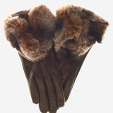 CR4347 (brown) - Women's Italian Rex Rabbit Fur Cuff Cashmere Lined Winter Leather Gloves - Leather Gloves Online - Luxury Leather Gloves - 1